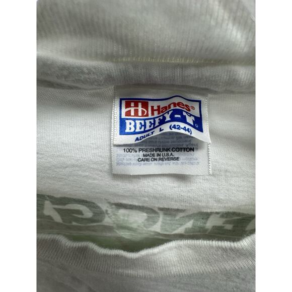 Vintage Hanes Beefy-Tee Menogyn Wilderness YMCA White L Single Stitch T-Shirt - Picture 2 of 5